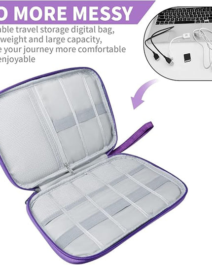 Electronics Travel Organizer,Portable Waterproof Electronic Travel Storage Bag for Small Charging Cord Storage,Charger,Small Electronics,SD Card etc,for Travel,Business -Purple