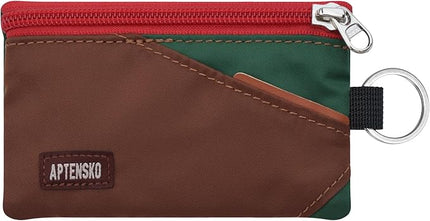 RFID Travel Wallet with Adjustable Lanyard-Zipper Small Wallet with ID Card Holder, Keychain for women&men-Minimalist Slim Waterproof Nylon case for ID, Cash, Key (Coffee+DarkYellow)