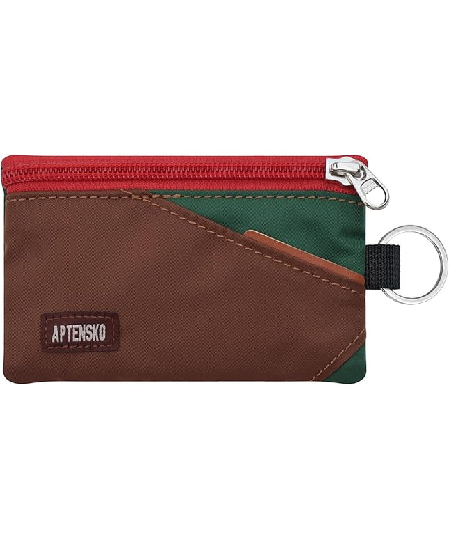 RFID Travel Wallet with Adjustable Lanyard-Zipper Small Wallet with ID Card Holder, Keychain for women&men-Minimalist Slim Waterproof Nylon case for ID, Cash, Key (Coffee+DarkYellow)