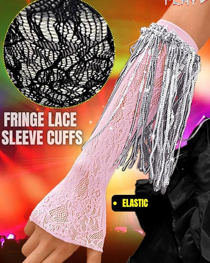 Sequin Fringe Gloves,Fingerless Lace Arm Sleeves For Women,Sparkly Rave Party Costume Fits US 0-8