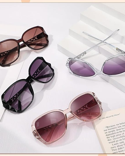 DragonflyDreams 4 Pcs Women Large Sunglasses, UV 400 Glasses Oversized Classic Trend Ladies Sunglasses Sparkling Large Frame