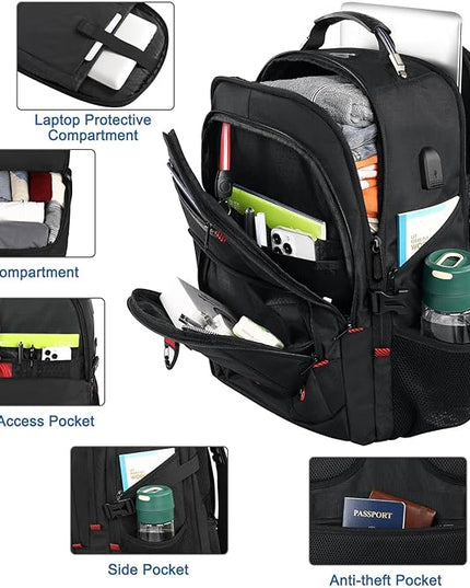 Z-MGKISS Extra Large Travel Backpack, 52L TSA Backpack 17.3 Inch, Anti-Theft 17 Inch Big Business Laptop Backpack for Men & Women, Water Resistant College Rucksack Bag with USB Port, Black