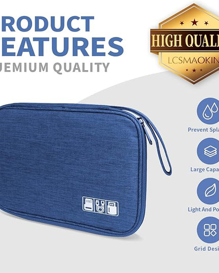 Electronics Travel Organizer,Portable Waterproof Electronic Travel Storage Bag for Small Charging Cord Storage,Charger,Small Electronics,SD Card etc,for Travel,Business -Navy Blue