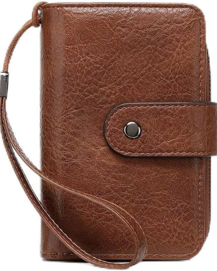 Genuine Leather Women's Wallet with Large Capacity Double Zip Around Design RFID Blocking Credit Card Holder and Wristlet Purse Black (Brown)
