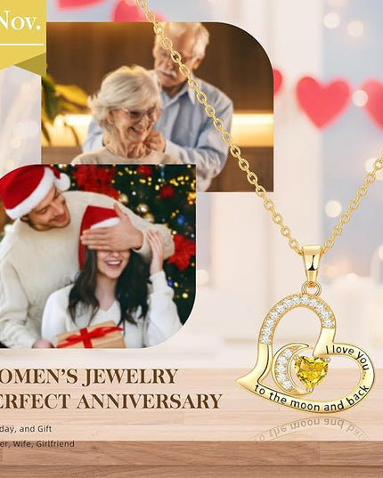 Anniversary Necklace for Women Birthstone Jewelry for Wife Gifts for Her Wife Birthday Gift Ideas Anniversary for Girlfriend I love you to the moon and back Necklaces Filled 925 Sterling Sliver