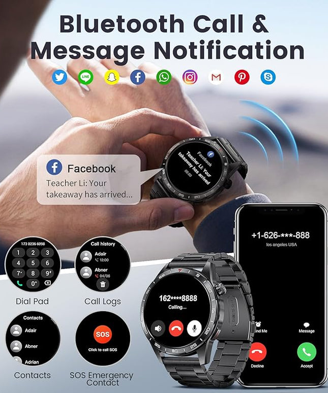 SUNKTA Smart Watch for Men,Answer/Make Calls,1.43'' AMOLED,IP68 Waterproof,110+ Sports Modes Fitness Watch with Sleep Monitor/SpO2/Heart Rate/Pedometer Rugged Outdoor Smartwatch 2 Straps