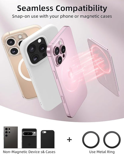 Magsafe Wallet with Angle Adjustable Stand, Magnetic Card Holder for iPhone 16/15/14/13/12 Series (Not for iPhone Mini), 1 Slot, 6 Cards, Pink