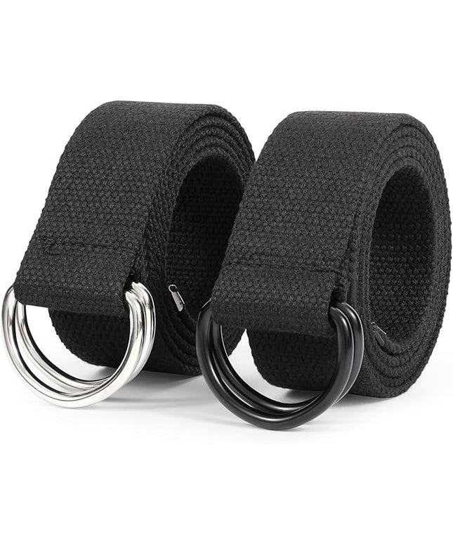 JASGOOD Men Canvas Belt Web Fabric Casual Belt with Black Double D-ring 1 1/2" Wide Set of 2