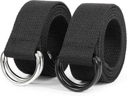 JASGOOD Men Canvas Belt Web Fabric Casual Belt with Black Double D-ring 1 1/2" Wide Set of 2