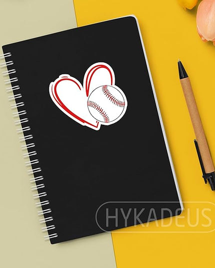 (3Pcs) Baseball Stickers Waterproof Vinyl Baseball Heart Decals for Water Bottle, Tumbler, Laptop, Phone Case, Poster Board, Scrapbooking, Team Players, Coach, 3" x 2.8"
