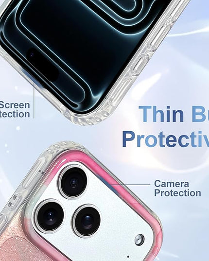 Cute Case for iPhone 17 Pro Max Case for Women Girls [Compatible with Magsafe] Aesthetic Girly Trendy Glitter Sparkly Bling Magnetic Protective Phone Cover, Pink