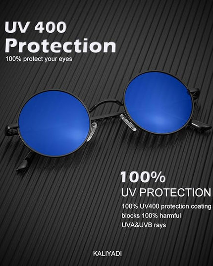 KALIYADI Round Polarized Sunglasses for Men Women Retro Metal Hippie Circle Style Sun Glasses UV Protection