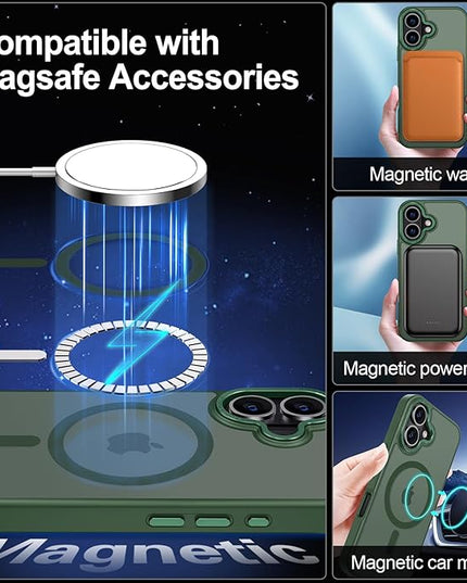 Hython Case for iPhone 16 Plus Case Magnetic Translucent Matte Phone Cases 6.7" [Compatible with MagSafe] Thin Slim Fit Shockproof Bumper Hard Protective Cover for Women Men Girls, Dark Green
