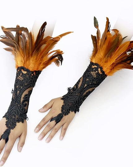HOMELEX Women Black Lace Feather Gloves Witch Angel Costume Accessories Swan Wings Wrist Bands