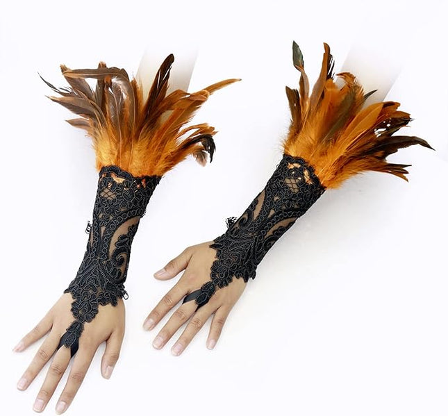 HOMELEX Women Black Lace Feather Gloves Witch Angel Costume Accessories Swan Wings Wrist Bands