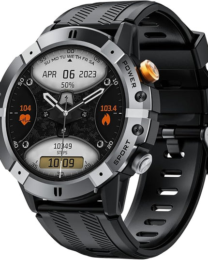 Gravity C29 Rugged Smart Watch, 1.52-Inch HD Display, 100+ Sports Modes, 7-10 Days Battery Life, AI Voice Assistant, 1 ATM Waterproof, Heart Rate & Sleep Monitoring, Shockproof (Silver)