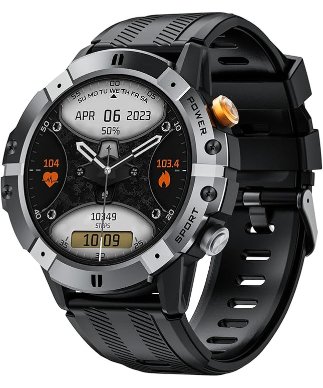 Gravity C29 Rugged Smart Watch, 1.52-Inch HD Display, 100+ Sports Modes, 7-10 Days Battery Life, AI Voice Assistant, 1 ATM Waterproof, Heart Rate & Sleep Monitoring, Shockproof (Silver)