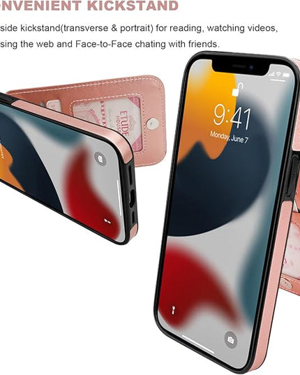 KIHUWEY for iPhone 13 Pro Max Case Wallet Compatible with MagSafe Wireless Charging, Credit Card Holder, RFID Flip Leather Magnetic Clasp Kickstand Heavy Duty Protective Cover 6.7 Inch (Rose Gold)