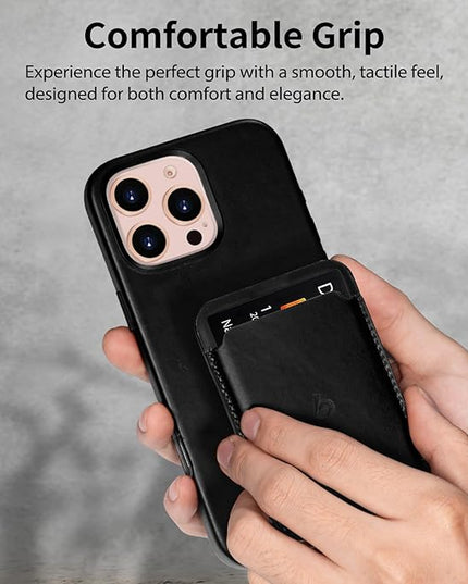 Belemay Strong Magnetic Wallet Compatible with Magsafe, Luxury Minimal Card Holder for 1-2 Cards, Premium Full-grain Smooth Leather Compatible with iPhone 17/16/15/14/13/12 series&MagSafe cases, Black