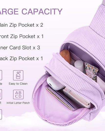 Viverte Small Corduroy Sling Bag Initial Crossbody Bag Fanny Pack for Girls Personalized Birthday Gifts for Teen Girls Gifts