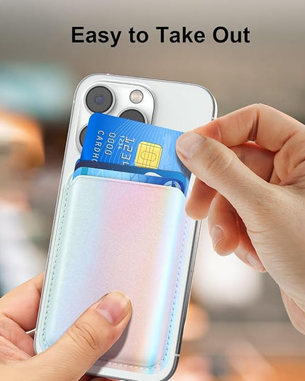 Magnetic Wallet Cell Phone Card Holder for Phone Case with Mag-Safe, Stronger Magnetic RFID Leather Phone Wallet Stick on Series of iPhone 17/16/15/14/13/12 and Pro/Promax, Rainbow Color
