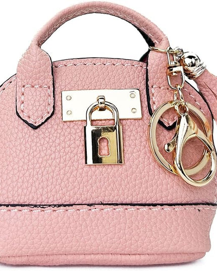 Cute Genuine Leather Keychain Coin Purse for Women with Tassels Mini Change Pouch Brown (Pink)