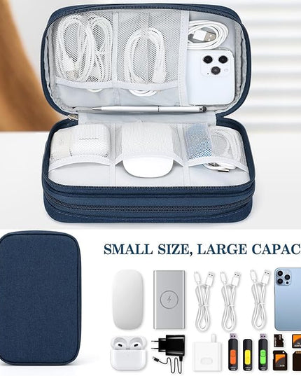 FYY Electronic Organizer, Large Travel Cable Organizer Bag Pouch Electronic Accessories Carry Case Portable Waterproof Double Layers All-in-One Storage Bag for Cable, Cord, Charger, Phone, Navy