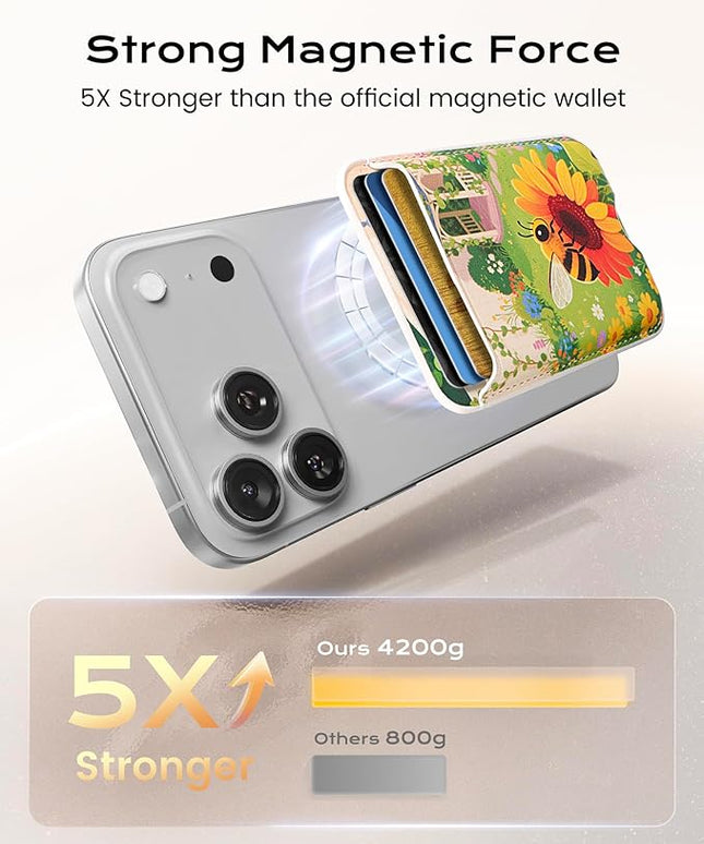 Magnetic Mag-safe Wallet Cell Phone Card Holder for Phone Case with Mag-Safe, Stronger Magnetic RFID Leather Phone Wallet Stick on for iPhone 17/16/15/14/13/12 Series, Fit 3 Cards
