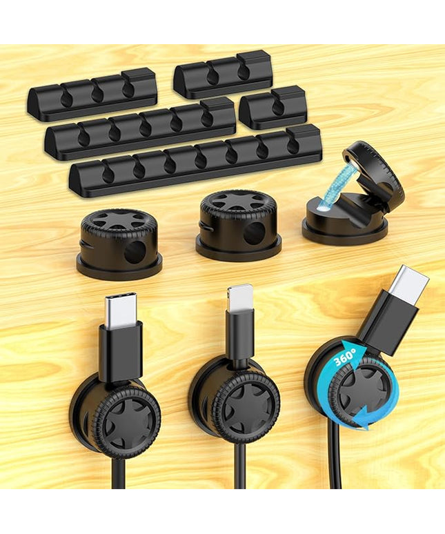 11PCS Cable Management Cord Holder Organizer, Magnetic Cable Clips Adhesive Wire Keeper, Under Desk for Bedside Nightstand Table Desktop USB Wall Car Office Workspace Accessories (Black)
