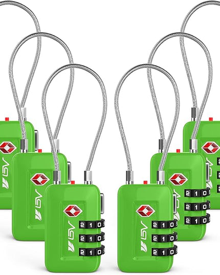 TSA Accepted Luggage Travel Lock, Set-Your-Own Combination Lock for School Gym Locker, Luggage Suitcase Baggage Locks, Filing Cabinets, Toolbox, Case (Green, 6 Pack)