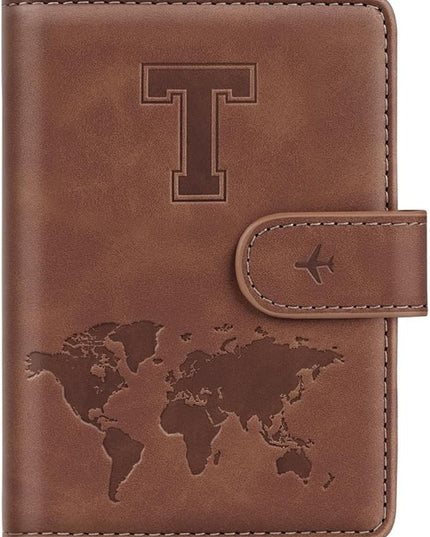Initial Letter T Passport Cover Personalized RFID Blocking Passport Wallet for Adults, Travel Passport Book Holders for Women and Men, 4 Card Slots, Magnetic Closure