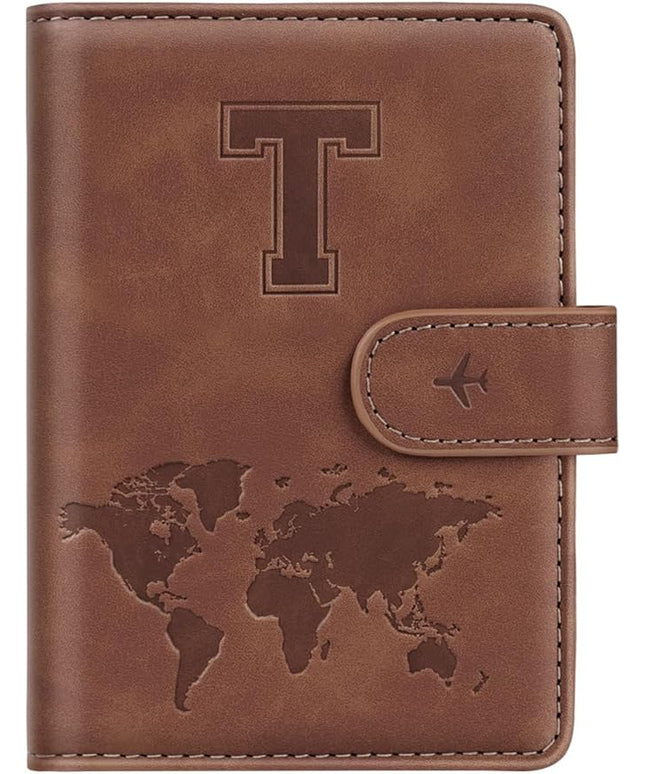 Initial Letter T Passport Cover Personalized RFID Blocking Passport Wallet for Adults, Travel Passport Book Holders for Women and Men, 4 Card Slots, Magnetic Closure