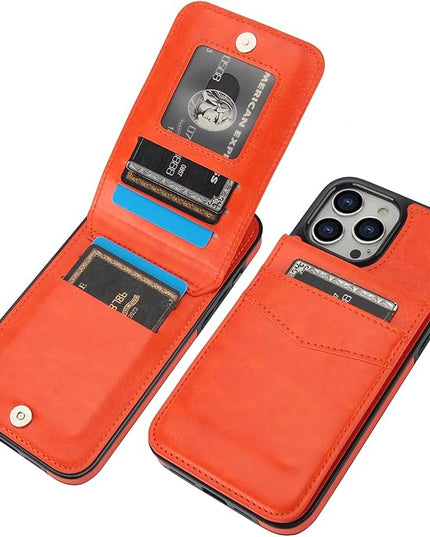 KIHUWEY Compatible with iPhone 13 Pro Max Case Wallet with Credit Card Holder, Premium Leather Magnetic Clasp Kickstand Heavy Duty Protective Cover for iPhone 13 Pro Max 6.7 Inch (Orange)