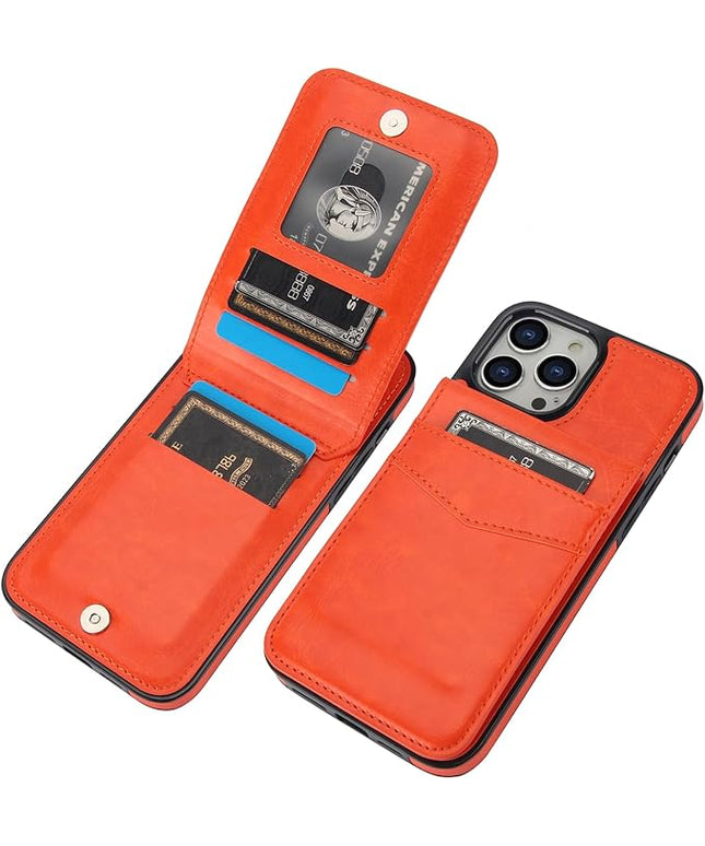 KIHUWEY Compatible with iPhone 13 Pro Max Case Wallet with Credit Card Holder, Premium Leather Magnetic Clasp Kickstand Heavy Duty Protective Cover for iPhone 13 Pro Max 6.7 Inch (Orange)
