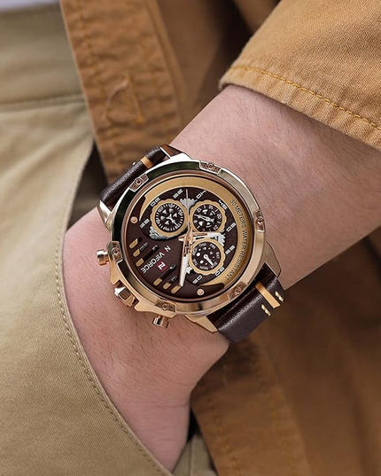 NAVIFORCE Sport Military Watches for Men Waterproof Watch Analog Quartz Leather Band Date Calendar Clock Wristwatch