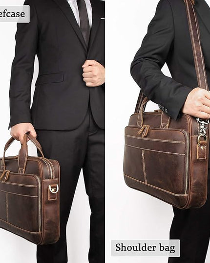 Augus Leather Messenger Bag for Men Vintage Travel Backpack 17 inch laptop Briefcase Shoulder Bags