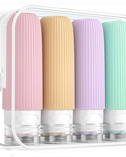 Travel Bottles for Toiletries, Tsa Approved 3oz Portable Travel Bottles, BPA Free Leak Proof Squeezable Silicone Travel Size Containers, Travel Accessories with Clear Toiletry Bag (4 Pack)