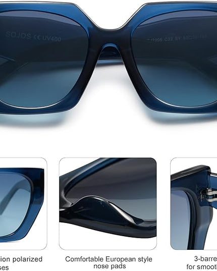 SOJOS Large Oversized Polarized Sunglasses for Women, Big Designer Womens Trendy Square Shades SJ2205