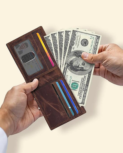 Oak Leathers Slim Leather Wallet for Men - RFID Blocking Slim Minimalist Front Pocket - Thin & Stylish with ID Window, Gift For Men (Mocha)