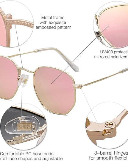 SOJOS Square Polarized Sunglasses for Women Men Small Hexagonal Polygon Shades SJ1072