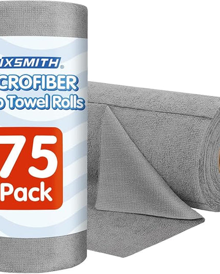 FIXSMITH Microfiber Cleaning Cloth Roll -75 Pack, Microfiber Towel Roll Tear Away, Reusable Cleaning Rags, Microfiber Towels for Cars, Dish Rags Dust Cloths for Kitchen, Home, Auto 11.5 x 11.5 inch