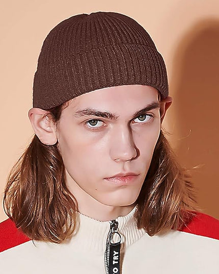 50% Wool Warm Cuffed Swag Knit Short Fisherman Beanie for Men Women Winter Hats Trawler Skull Cap