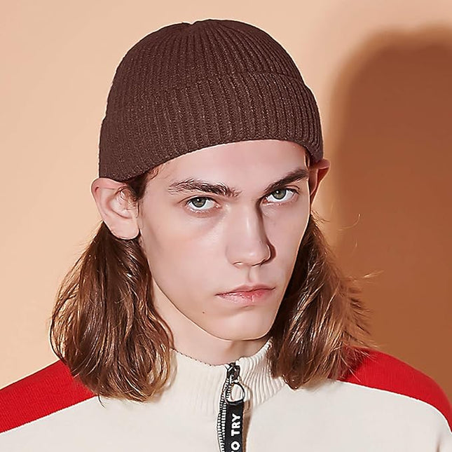 50% Wool Warm Cuffed Swag Knit Short Fisherman Beanie for Men Women Winter Hats Trawler Skull Cap