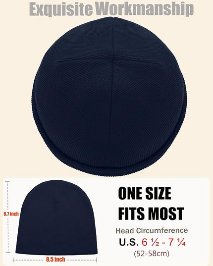 choshion 100% Cotton Beanie Hat, Cuffless Beanies Warm Knit Winter Skull Cap, Unisex Soft Fisherman Hats for Women Men