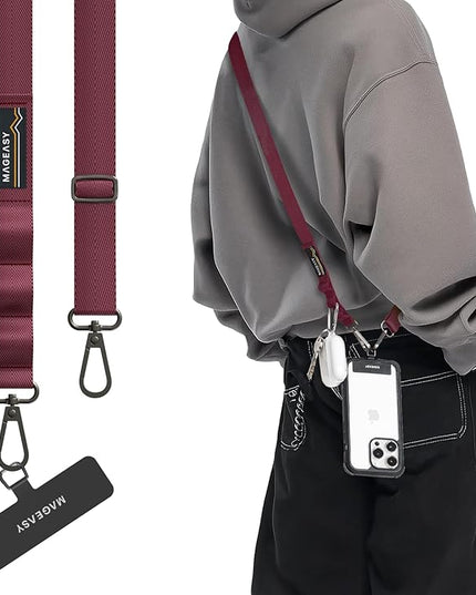 MAGEASY Universal Cell Phone Lanyard Crossbody - Anti-Theft Crossbody Phone Strap for iPhone 16 Pro Max & Most Smartphones, for Men & Women | 20mm (Burgundy)