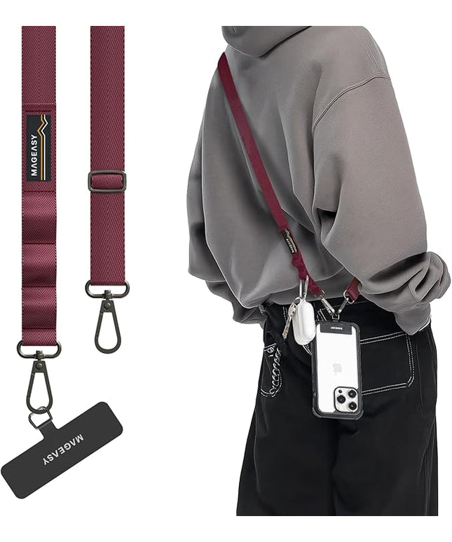 MAGEASY Universal Cell Phone Lanyard Crossbody - Anti-Theft Crossbody Phone Strap for iPhone 16 Pro Max & Most Smartphones, for Men & Women | 20mm (Burgundy)