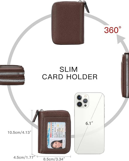 RNIEGA Credit Card Holder Wallet RFID Blocking Leather Small Wallet for Women Double Zipper Wallet with ID Window