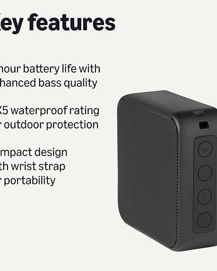Amazon Basics Bluetooth Speaker Wireless, 6 Hour Playtime, IPX5 Waterproof, for Home, Outdoor, Compact Size, Black