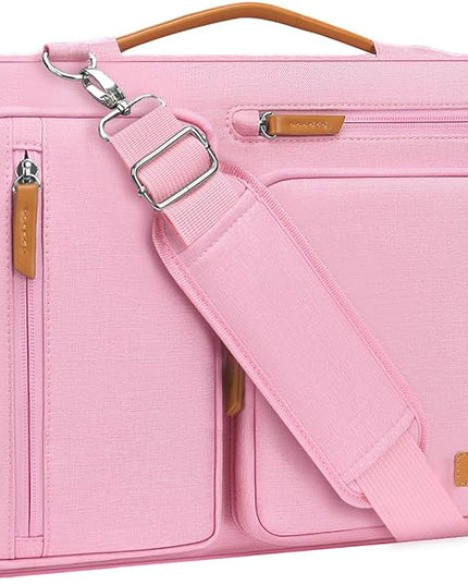 MOSISO 360 Protective Laptop Shoulder Bag,13-13.3 inch Computer Bag Compatible with MacBook, HP, Dell, Lenovo, Asus Notebook,Side Open Messenger Bag with 4 Zipper Pockets&Handle, Pink