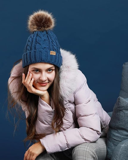 REDESS Women Winter Pompom Beanie Hat with Warm Fleece Lined, Thick Slouchy Snow Knit Skull Ski Cap